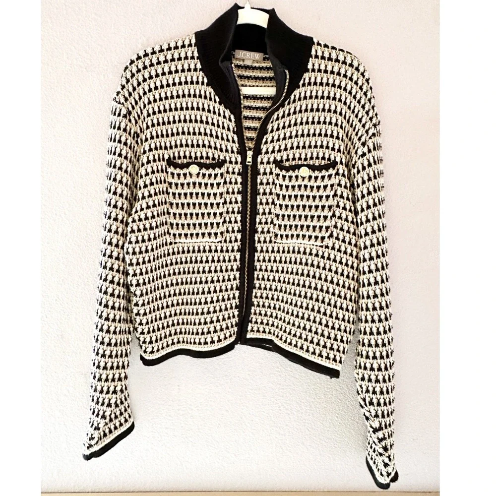 J. Crew Jacquard‎ Sweater Jacket Knit Preppy Old Money Size Medium
